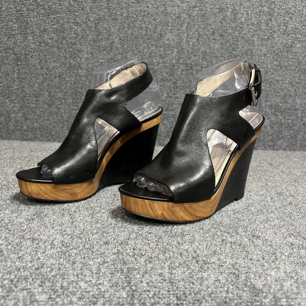 Michael Kors Josephine Black Leather Platform Wedge Sandals Women's Size 8